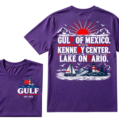 Gulf Of Mexico Kennedy Center Lake Ontario EST.Year Vintage Nautical Lighthouse Sailboat Sunset T-Shirt,Print Retro Ocean Tee