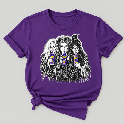 Sanderson Sisters Drinking Juice Box Hocus Pocus Halloween Witch Graphic T-Shirt