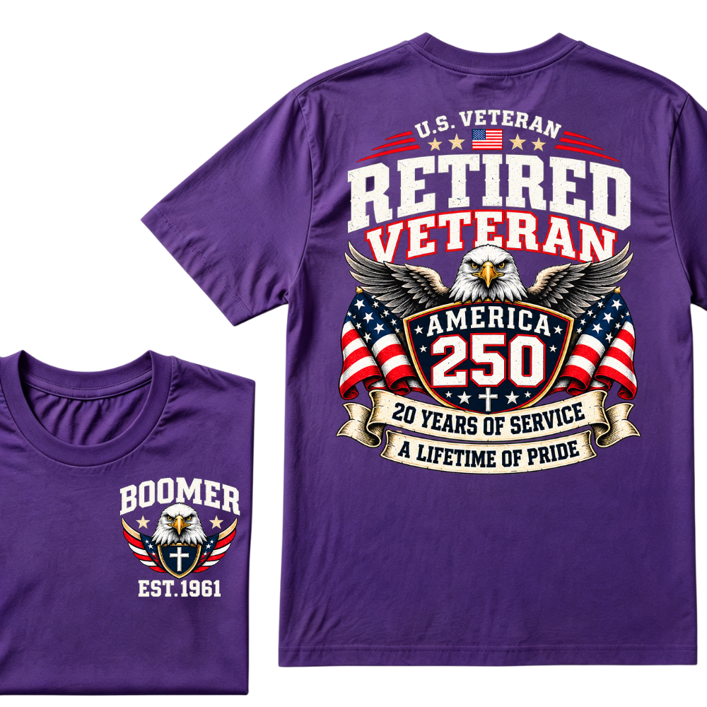 U.S. Veteran Retired Veteran America 250 20 Years Of Service A Lifetime Of Pride EST.Year Graphic T Shirt