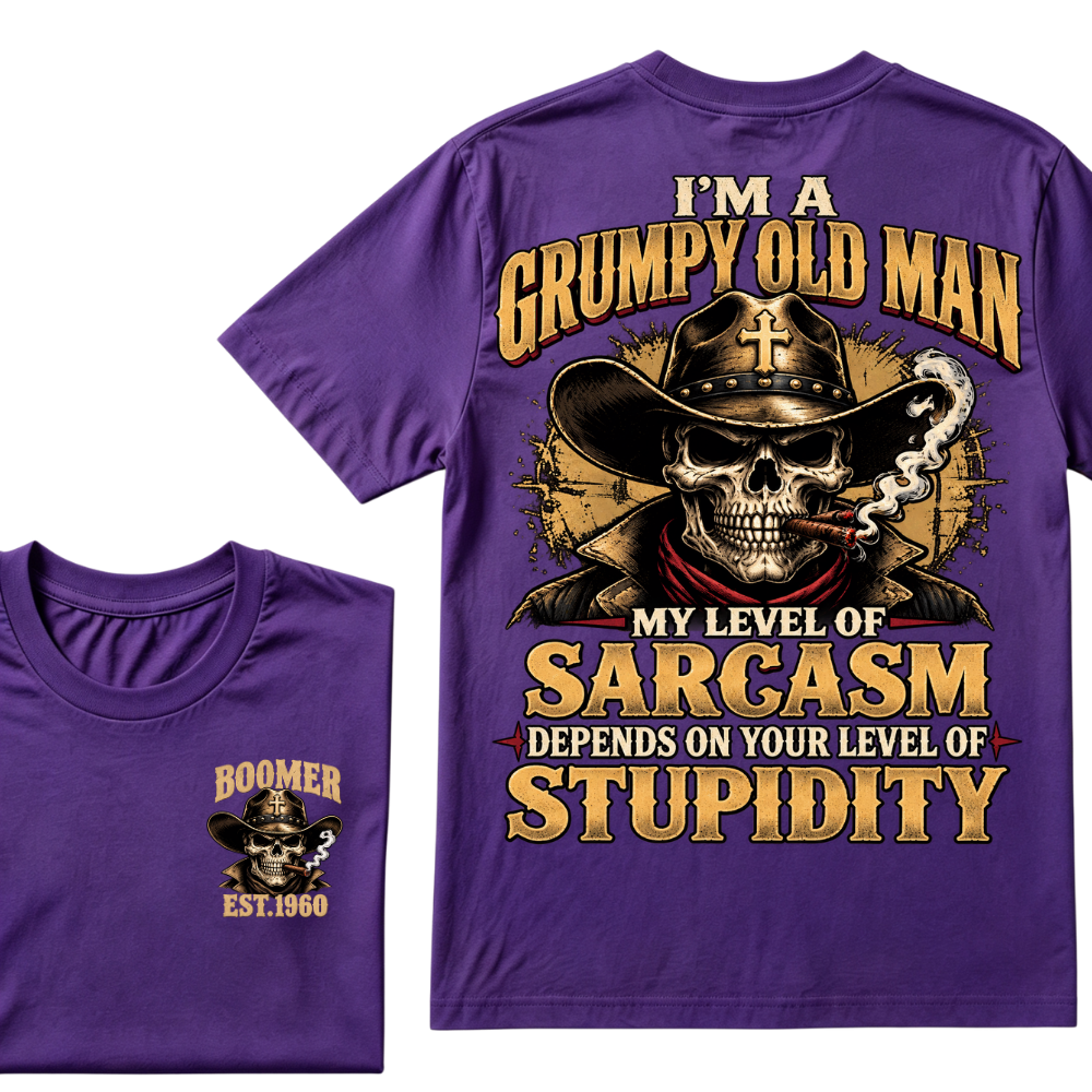 Custom EST.Year I'm A Grumpy Old Man My Level Of Sarcasm Depends On Your Level Of Stupidity Vintage Graphic T-Shirt