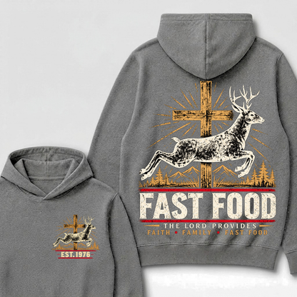FAST FOOD – The Lord Provides | Faith, Family & Hunting Custom Year Hoodie