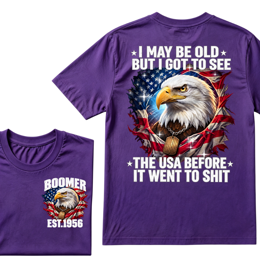 Boomer EST.Year I May Be Old But I Got To See America Longhorn Skull Retro Patriotic Eagle T-shirt