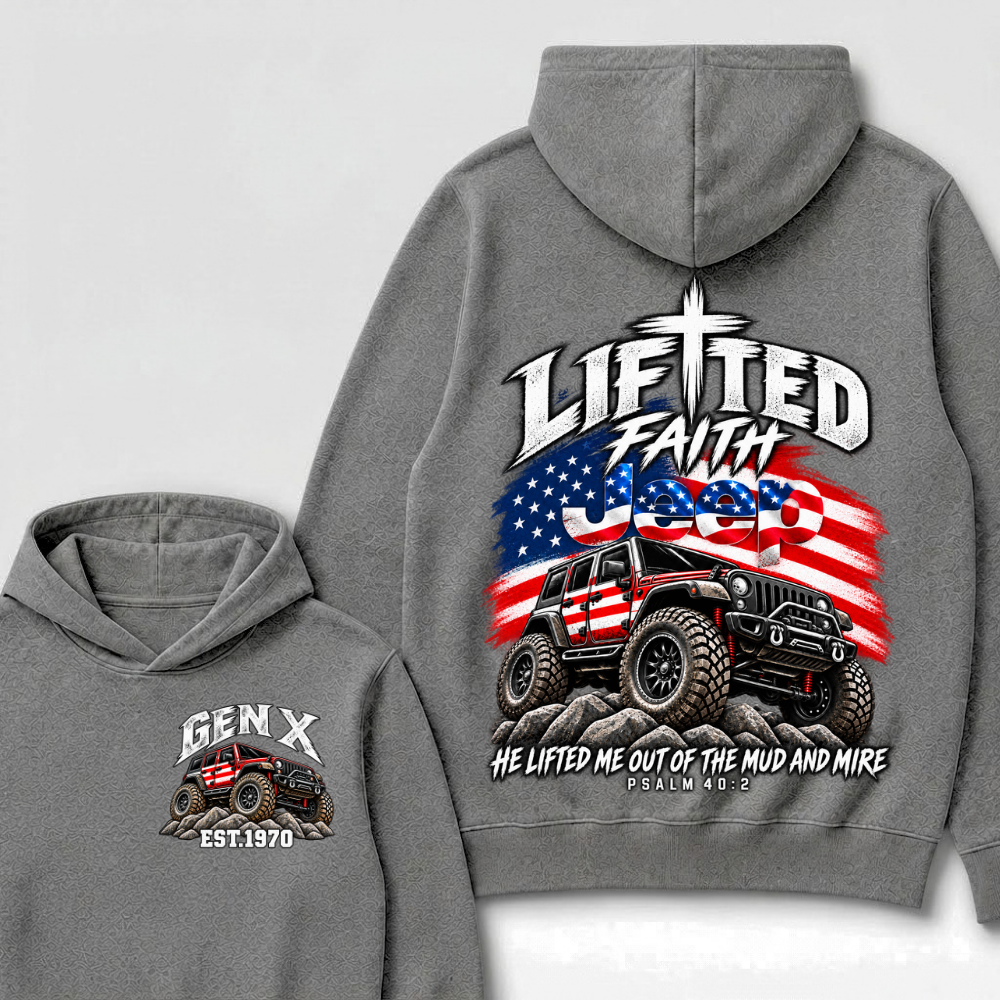 Custom Year Lifted Faith Jeep He Lifted Me Out Of The Mud And Mire Psalm 40:2 Hooodie