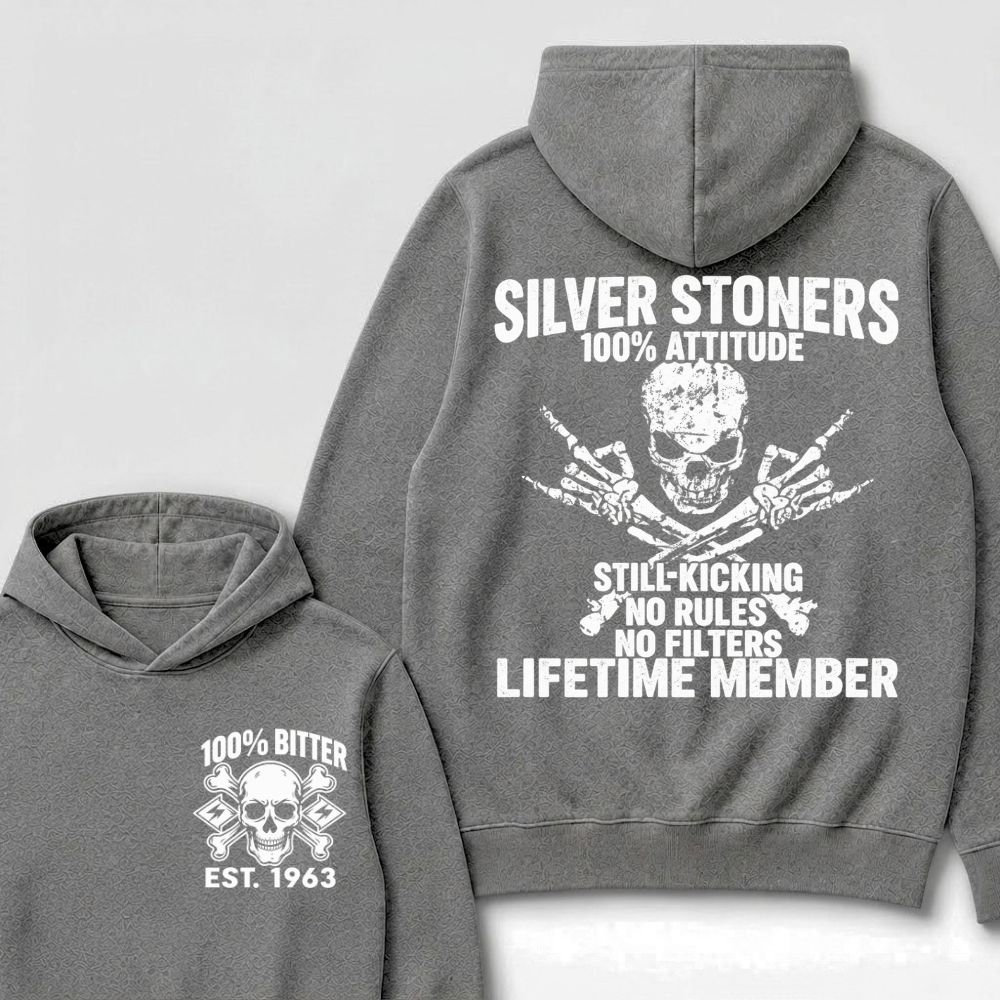 💀 SILVER STONERS: 100% Attitude, Est. Year Apparel Hoodie