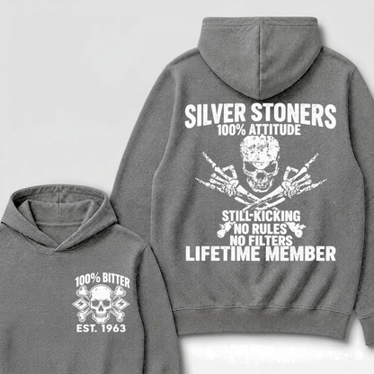 💀 SILVER STONERS: 100% Attitude, Est. Year Apparel Hoodie