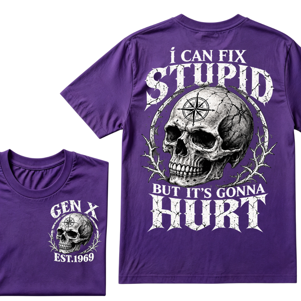 Gen X EST.Year Skull Compass I Can Fix Stupid But It's Gonna Hurt Vintage Graphic T-Shirt