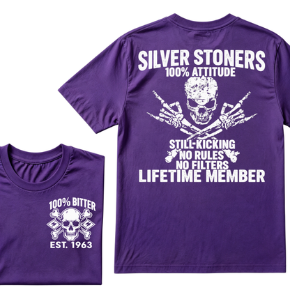💀 SILVER STONERS: 100% Attitude, Est. Year Apparel T-shirt