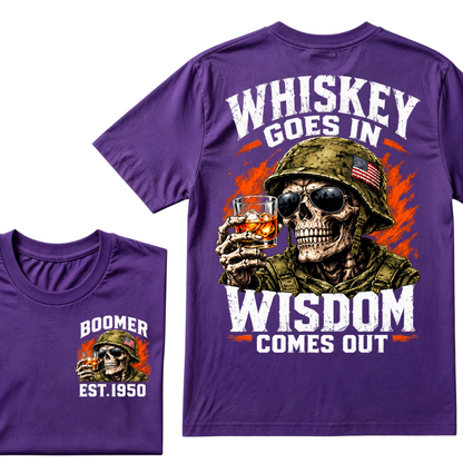 Boomer EST.Year Soldier Skull Whiskey Goes In Wisdom Comes Out American Flag Graphic T-Shirt