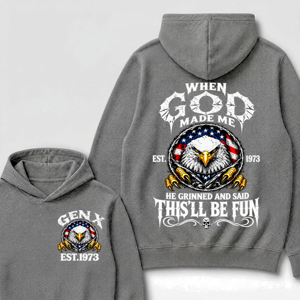 When God Made Me He Grinned And Said This’ll Be Fun EST.Year Vintage Eagle Graphic Hoodie