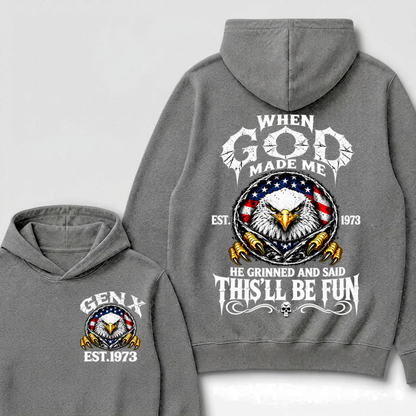 When God Made Me He Grinned And Said This’ll Be Fun EST.Year Vintage Eagle Graphic Hoodie
