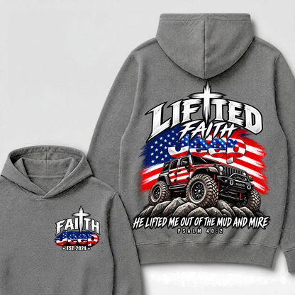 Custom Year Lifted Faith Jeep He Lifted Me Out Of The Mud And Mire Psalm 40:2 Hoodie, Christian Patriotic Hoodie