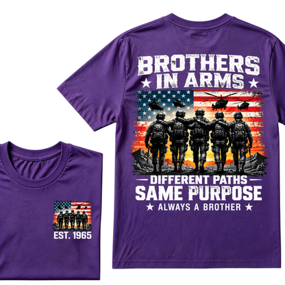 Brothers In Arms Different Paths Same Purpose Always A Brother EST.Year Veteran American Flag T-Shirt