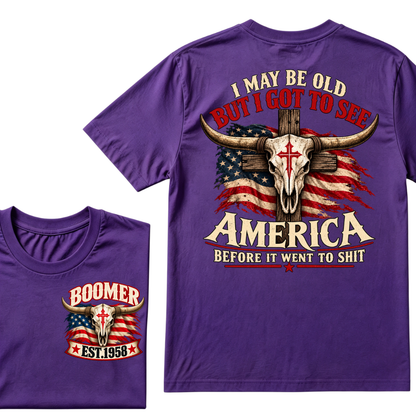 Boomer EST.Year I May Be Old But I Got To See America Vintage Western Patriotic Tee