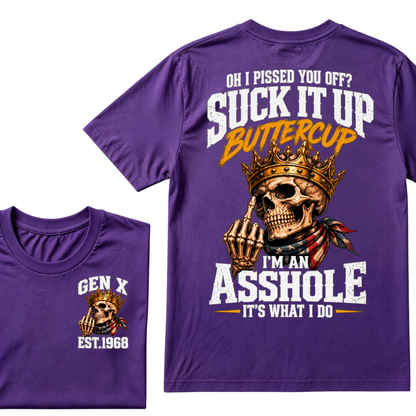 Gen X EST.Year Crown Skull American Bandage Retro Sarcastic Quote Graphic T-Shirt