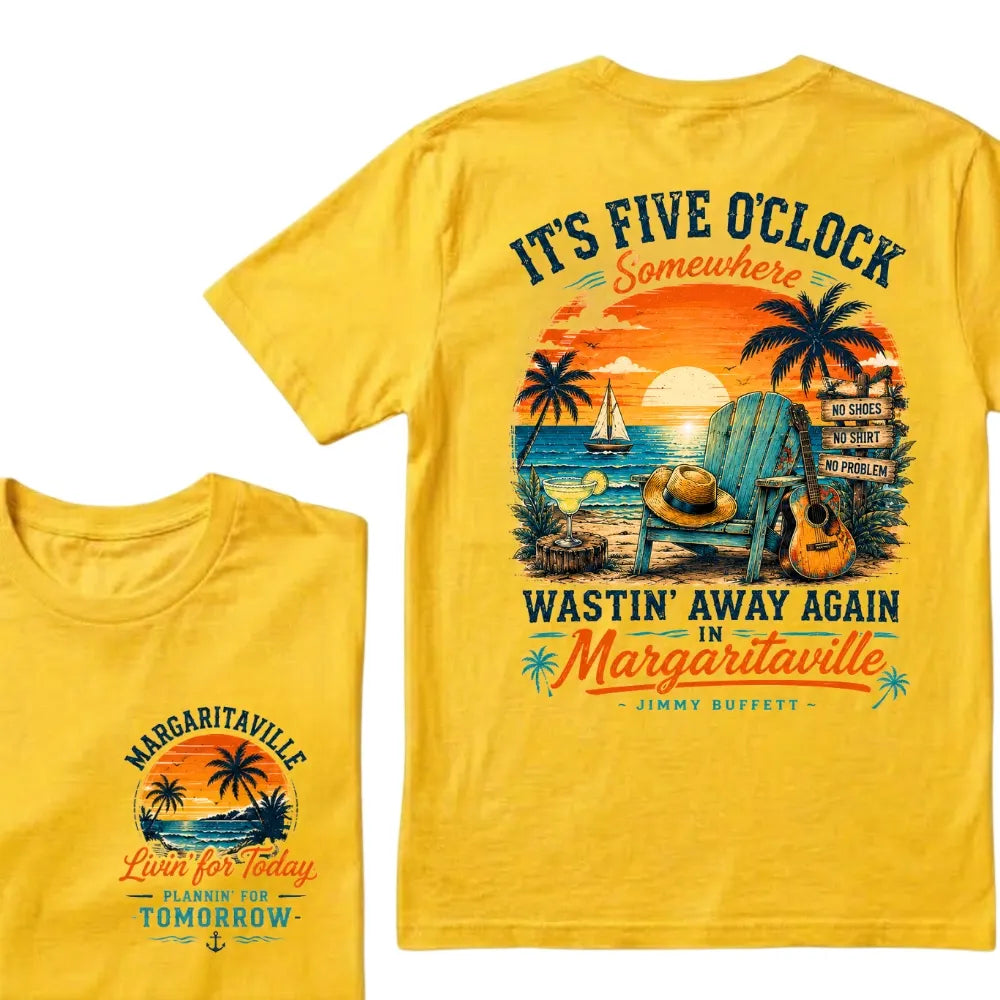 It's Five O'Clock Somewhere Wastin' Away Again In Margaritaville Parrot Guitar Sunset Beach No Shoes No Shirt No Problem Grap
