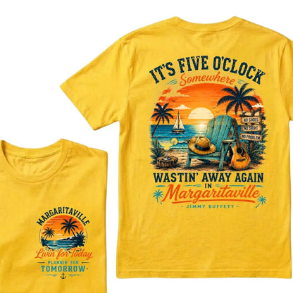 It's Five O'Clock Somewhere Wastin' Away Again In Margaritaville Parrot Guitar Sunset Beach No Shoes No Shirt No Problem Grap