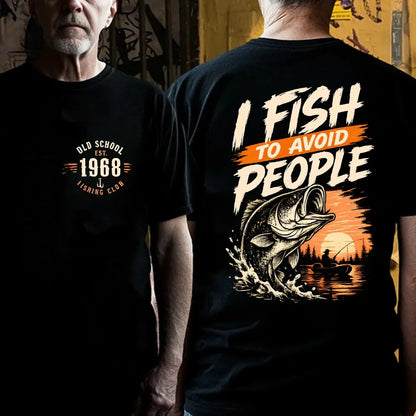 Custom EST.Year I Fish To Avoid People Old School 1968 Bass Fishing Sunset Lake Graphic T-Shirt