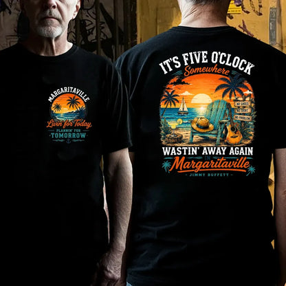 It's Five O'Clock Somewhere Wastin' Away Again In Margaritaville Parrot Guitar Sunset Beach No Shoes No Shirt No Problem Grap