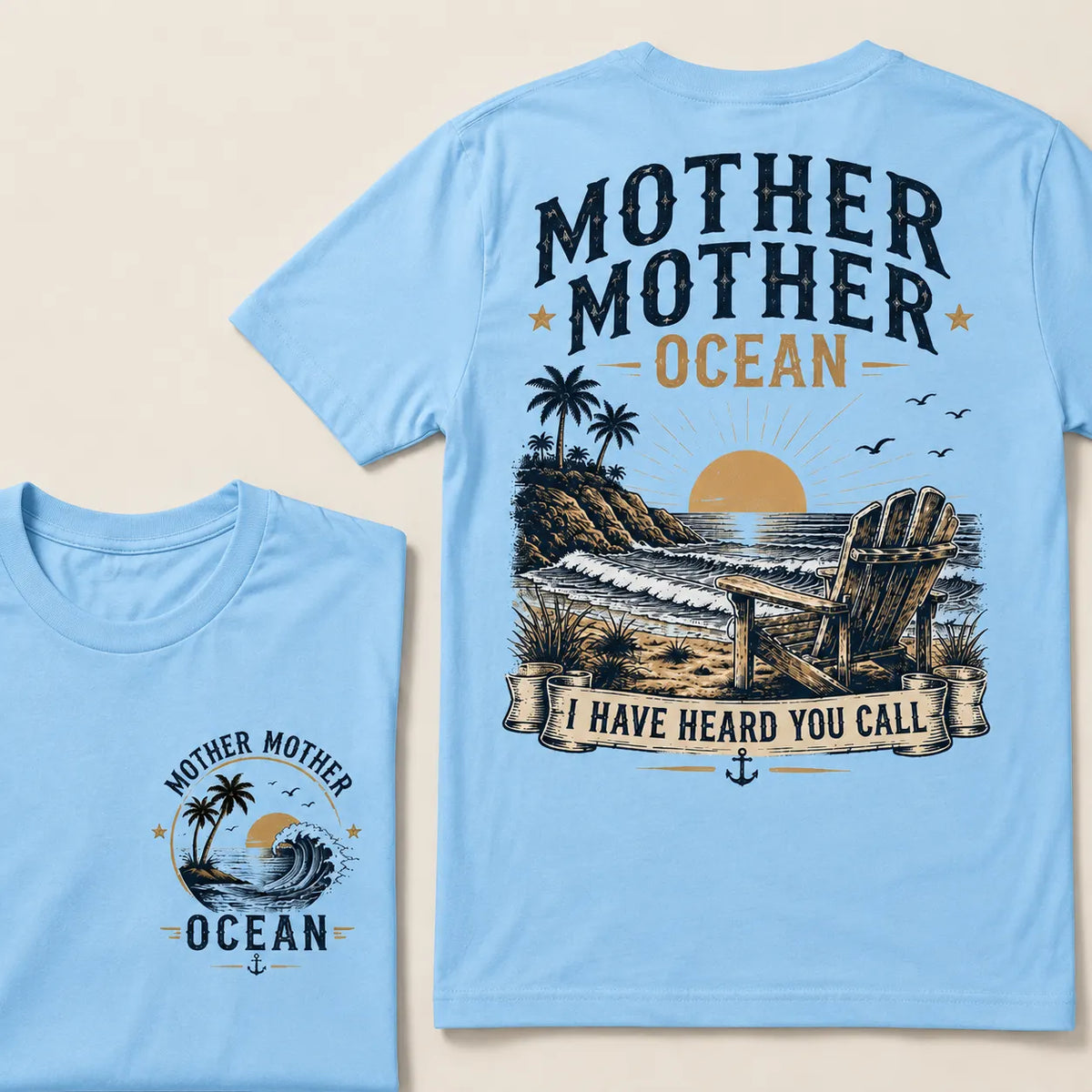 "Mother Mother Ocean — I Have Heard You Call" Vintage Beach Crew Neck T-Shirt | Classic Ocean Lover Unisex Tee