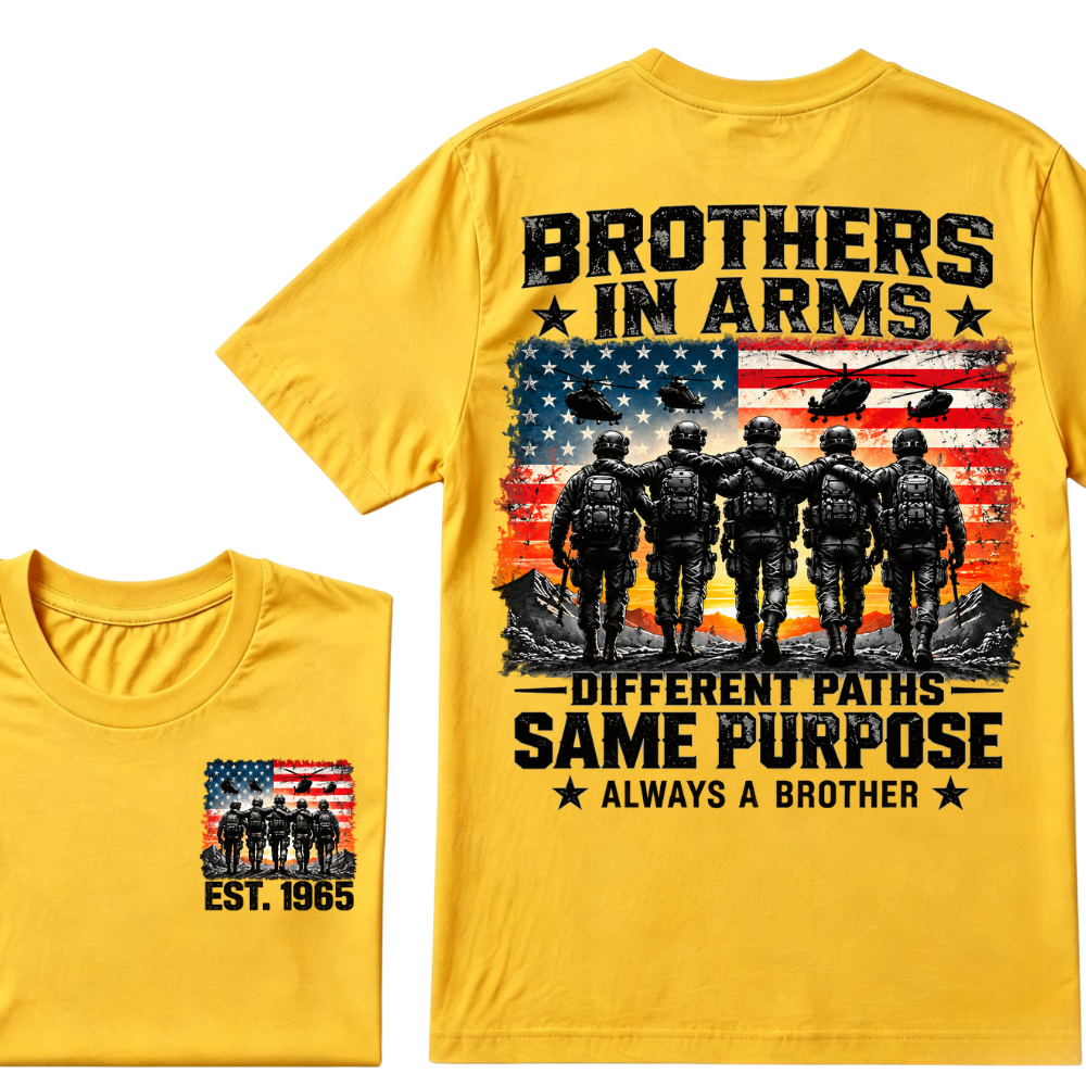 Brothers In Arms Different Paths Same Purpose Always A Brother EST.Year Veteran American Flag T-Shirt