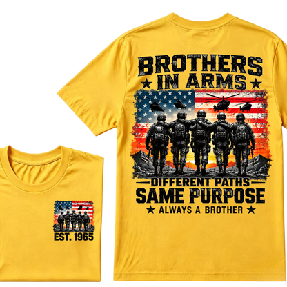 Brothers In Arms Different Paths Same Purpose Always A Brother EST.Year Veteran American Flag T-Shirt