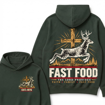 FAST FOOD – The Lord Provides | Faith, Family & Hunting Custom Year Hoodie