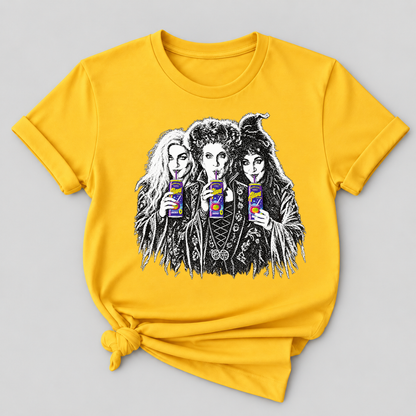 Sanderson Sisters Drinking Juice Box Hocus Pocus Halloween Witch Graphic T-Shirt