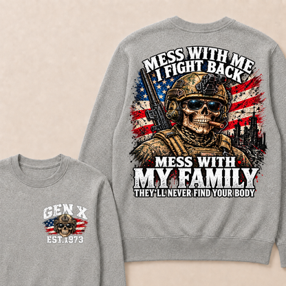 EST.Year Mess With Me I Fight Back Mess With My Family Tactical Skull American Flag Sweatshirt