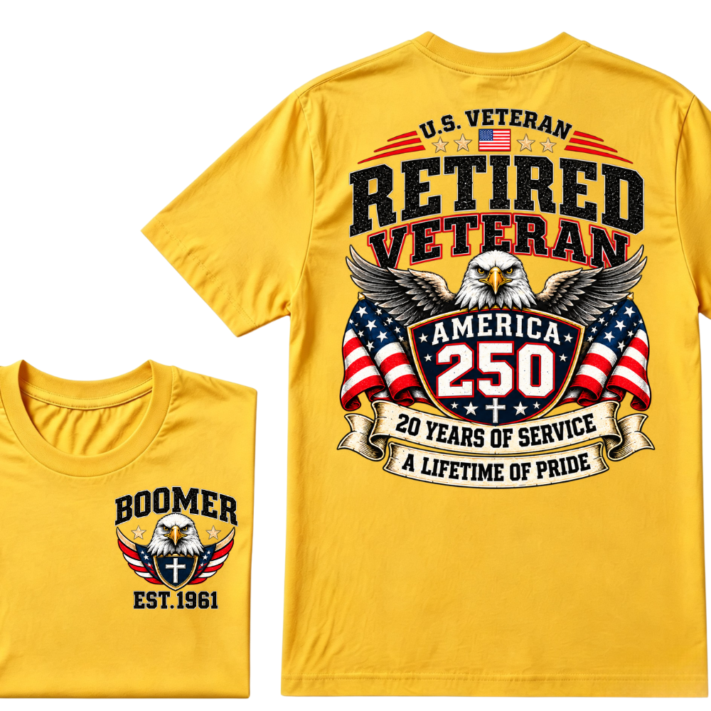U.S. Veteran Retired Veteran America 250 20 Years Of Service A Lifetime Of Pride EST.Year Graphic T Shirt