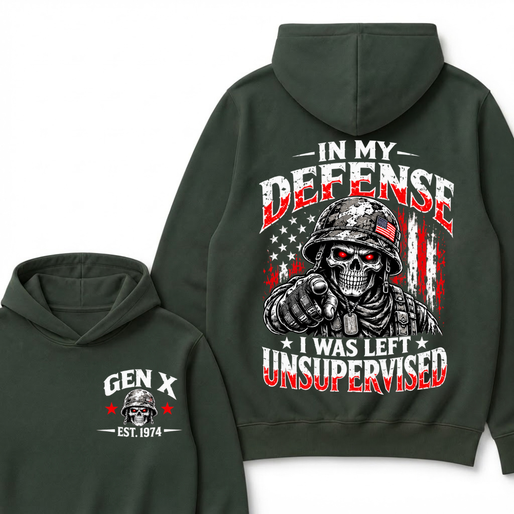 In My Defense I Was Left Unsupervised Est. Year Veteran Skull Graphic Hoodie