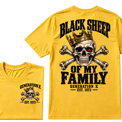 Black Sheep Of My Family Generation X EST.Year Skull Crown Crossbones T-Shirt, Vintage Skeleton Tee