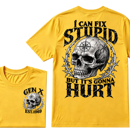 Gen X EST.Year Skull Compass I Can Fix Stupid But It's Gonna Hurt Vintage Graphic T-Shirt