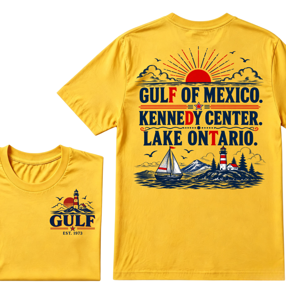 Gulf Of Mexico Kennedy Center Lake Ontario EST.Year Vintage Nautical Lighthouse Sailboat Sunset T-Shirt,Print Retro Ocean Tee