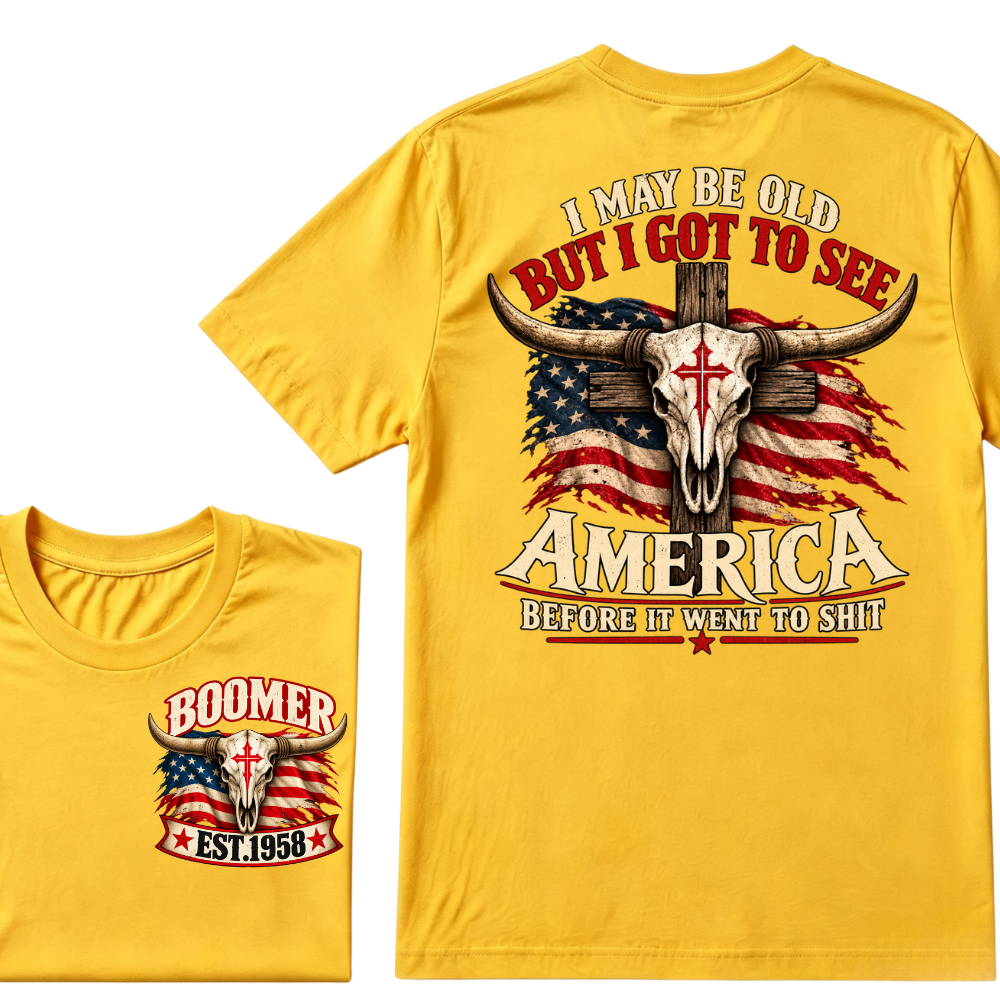 Boomer EST.Year I May Be Old But I Got To See America Vintage Western Patriotic Tee
