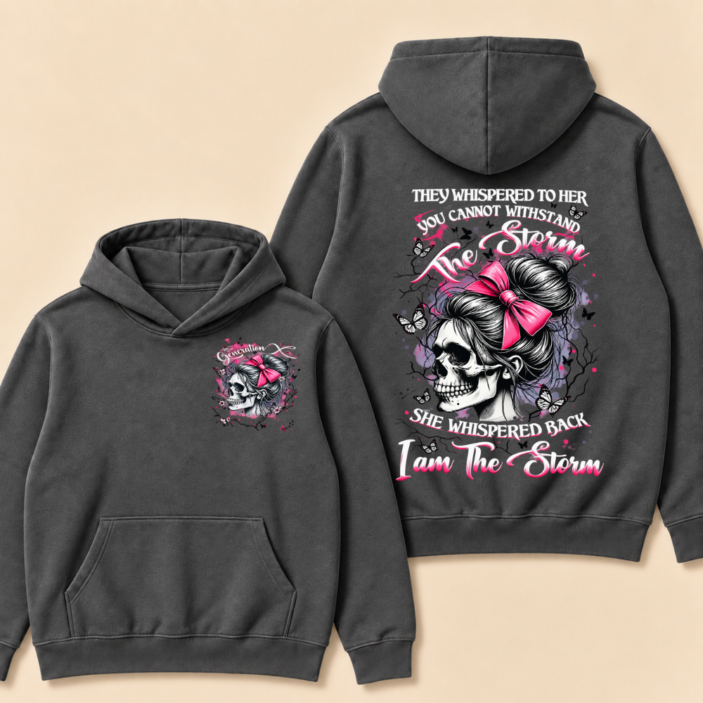 "I Am The Storm" – Generation X EST.Year Pink Bow Skull Retro Hoodie