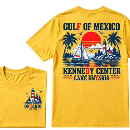 Gulf Of Mexico Kennedy Center Lake Ontario EST.Year Retro Lighthouse Sailboat Graphic T-Shirt