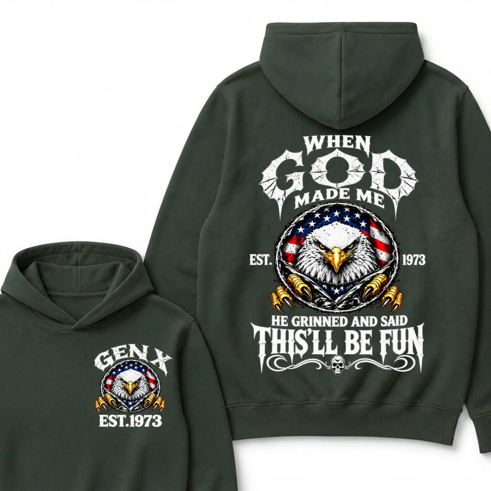 When God Made Me He Grinned And Said This’ll Be Fun EST.Year Vintage Eagle Graphic Hoodie