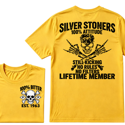 💀 SILVER STONERS: 100% Attitude, Est. Year Apparel T-shirt