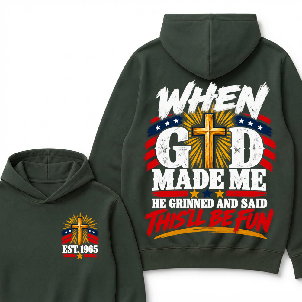 Custom Year Faith Cross Hoodie | Double Sided When God Made Me Graphic Hoodie