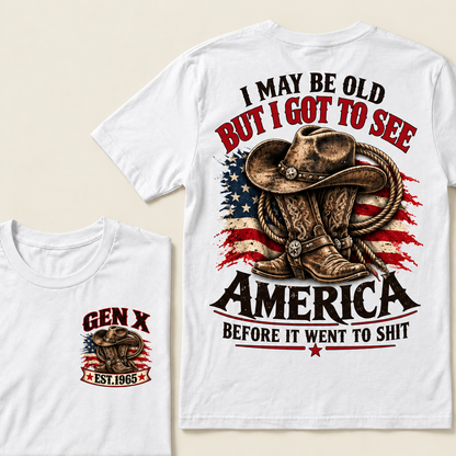 Funny Gen X Cowboy T-Shirt, Vintage Western American Flag Tee, Retro 1965 Gen X Gift, Patriotic Country Shirt