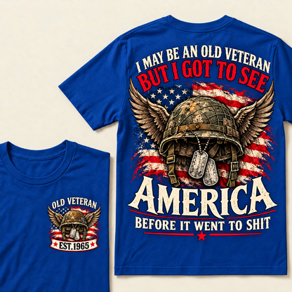 Funny Old Veteran American Flag T-Shirt, Vintage Military Army Gift, Patriotic USA Soldier Tee, Retro 1965 Veteran Shirt