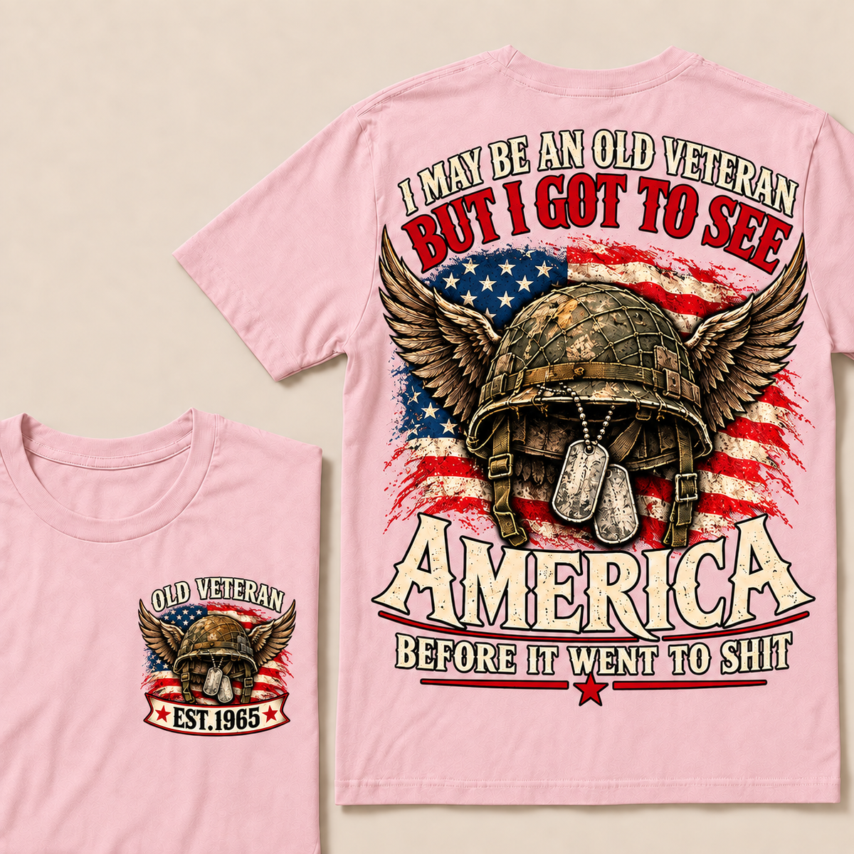 Funny Old Veteran American Flag T-Shirt, Vintage Military Army Gift, Patriotic USA Soldier Tee, Retro 1965 Veteran Shirt