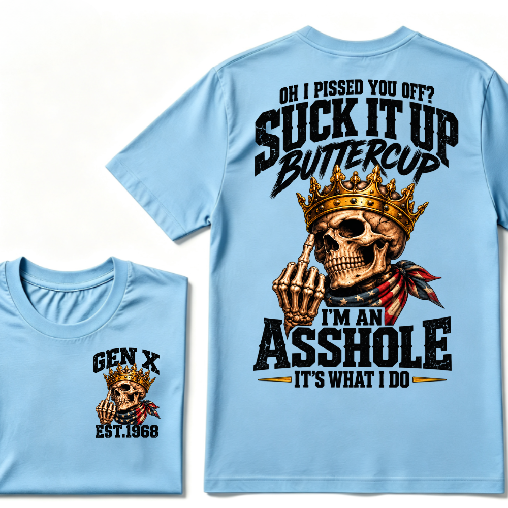 Gen X EST.Year Crown Skull American Bandage Retro Sarcastic Quote Graphic T-Shirt