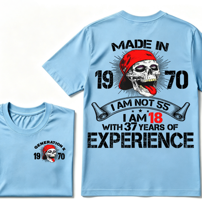 Custom Birth Year Generation X T-Shirt – I'm Not 55, I'm 18 with 37 Years of Experience – Personalized Vintage Skull Graphic Tee