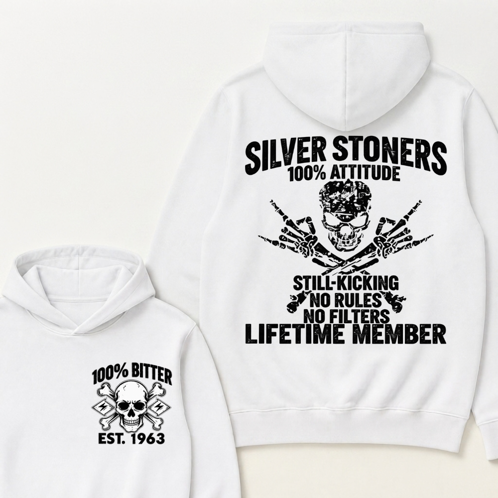 💀 SILVER STONERS: 100% Attitude, Est. Year Apparel Hoodie