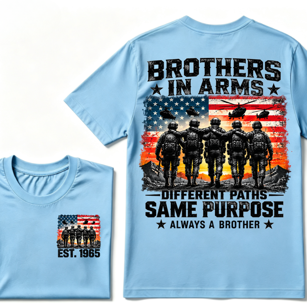 Brothers In Arms Different Paths Same Purpose Always A Brother EST.Year Veteran American Flag T-Shirt