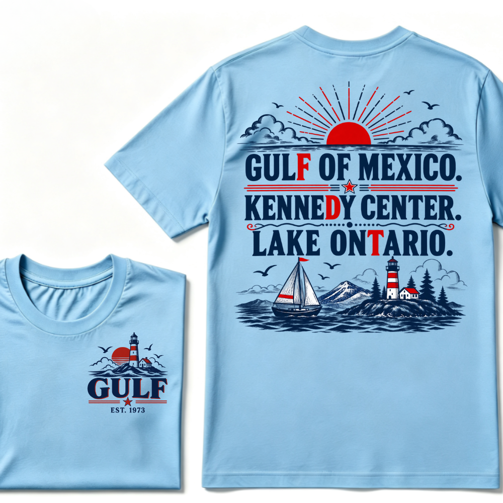 Gulf Of Mexico Kennedy Center Lake Ontario EST.Year Vintage Nautical Lighthouse Sailboat Sunset T-Shirt,Print Retro Ocean Tee
