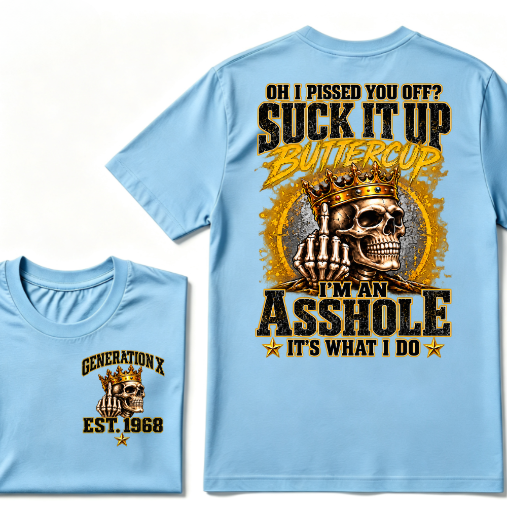 Gen X EST.Year Crown Middle Finger Skull Sarcastic Quote Vintage Graphic T-Shirt