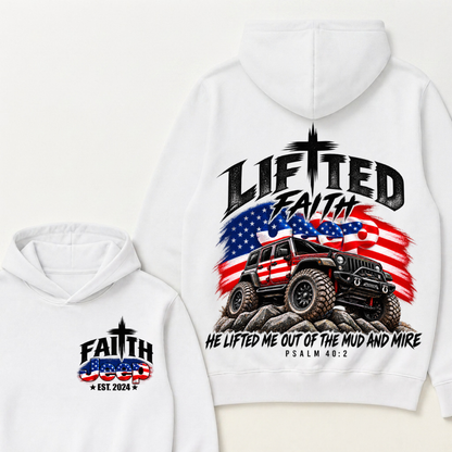 Custom Year Lifted Faith Jeep He Lifted Me Out Of The Mud And Mire Psalm 40:2 Hoodie, Christian Patriotic Hoodie