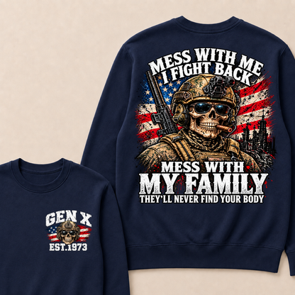 EST.Year Mess With Me I Fight Back Mess With My Family Tactical Skull American Flag Sweatshirt